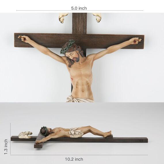 BC Katholisches Kruzifix-Wandkreuz, Jesus Christus, Wanddekoration für Zuhause, Altar, religiöses Geschenk, 25,4 cm hoch, handgefertigte Renaissance-Skulptur von Buildclassic (vollfarbige neue