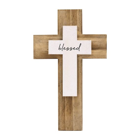 OKSQW Holzkreuz (gesegnete Holzfarbe) - Wandkreuz - Wanddekoration - Wohnzimmer