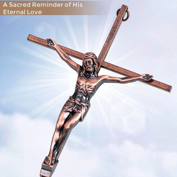 ACHIBANG Kruzifix, Wandkreuz im antiken Kupferstil, katholisches Wandkruzifix mit Jesus, für Zuhause oder über der Tür als Haussegen, 25,4 cm