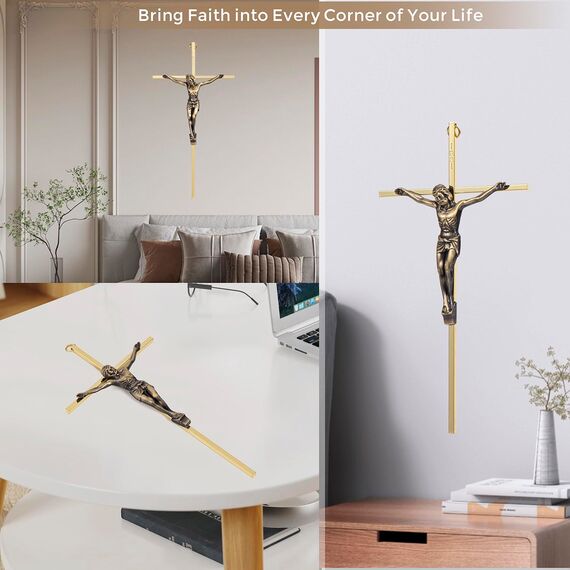 horsemen Kruzifix Wandkreuz - Metall schlanke Wandkreuze für Zuhause und katholisches Geschenk - 25,4 cm - glänzend gold