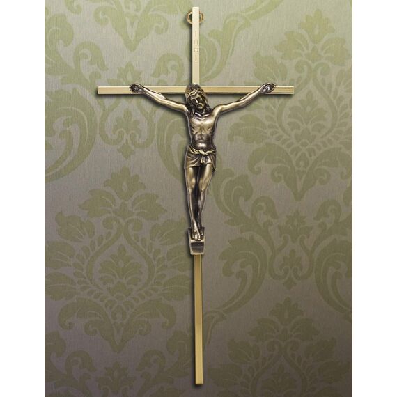 horsemen Kruzifix Wandkreuz - Metall schlanke Wandkreuze für Zuhause und katholisches Geschenk - 25,4 cm - glänzend gold