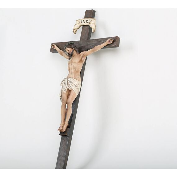 BC BUILDCLASSIC Katholisches Kruzifix-Wandkreuz, religiöse Geschenke, inspirierende Heimdekoration, Innenbereich, 25,4 cm hoch, handbemalt, Renaissance-Skulptur (vollfarbig)