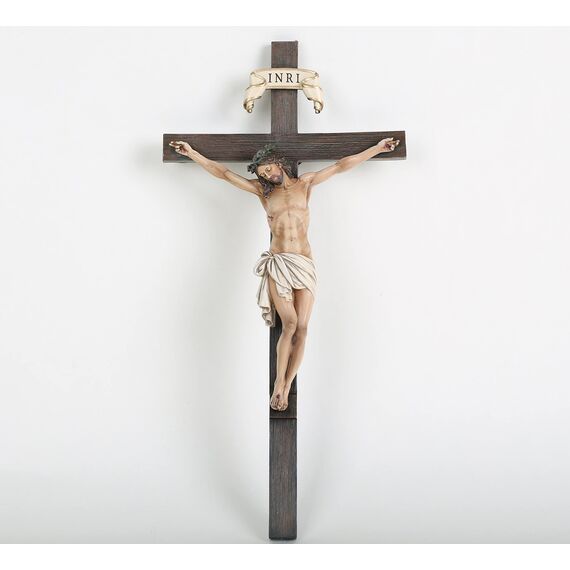 BC BUILDCLASSIC Katholisches Kruzifix-Wandkreuz, religiöse Geschenke, inspirierende Heimdekoration, Innenbereich, 25,4 cm hoch, handbemalt, Renaissance-Skulptur (vollfarbig)