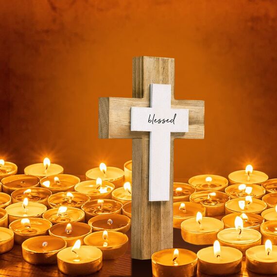 OKSQW Holzkreuz (gesegnete Holzfarbe) - Wandkreuz - Wanddekoration - Wohnzimmer