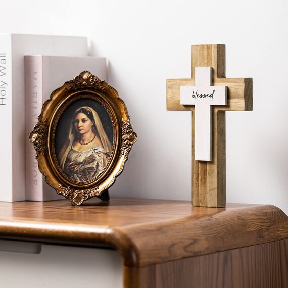 OKSQW Holzkreuz (gesegnete Holzfarbe) - Wandkreuz - Wanddekoration - Wohnzimmer
