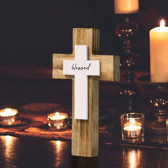 OKSQW Holzkreuz (gesegnete Holzfarbe) - Wandkreuz - Wanddekoration - Wohnzimmer