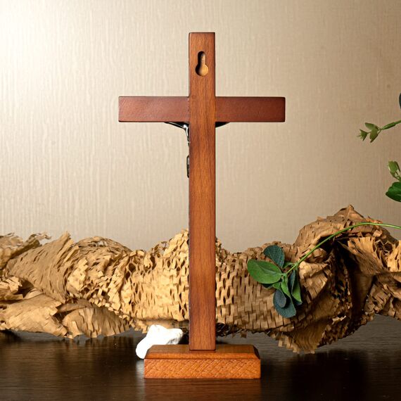 KUXBET Kruzifix Wandkreuz 25,4 cm katholisches Holz Jesus Christus Wandbehang Kreuz für Heimdekoration – Antik Gold