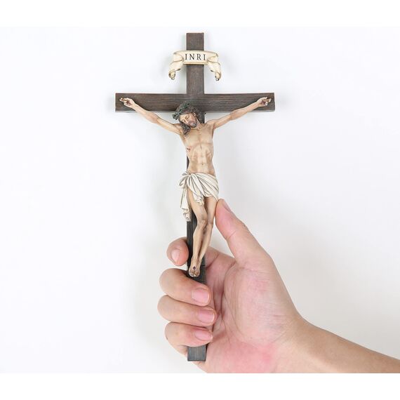BC BUILDCLASSIC Katholisches Kruzifix-Wandkreuz, religiöse Geschenke, inspirierende Heimdekoration, Innenbereich, 25,4 cm hoch, handbemalt, Renaissance-Skulptur (vollfarbig)