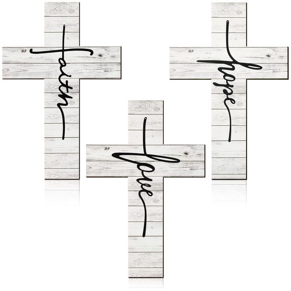 3 Stück Glaube Liebe Hoffnung Kreuz Schild Holz Wandbehang Kreuz Rustikale Kreuz Wanddekoration Vintage Kreuz Wandkunst Religiöse Liebe Kreuz Wanddekor Bauernhaus Haus Hängende Dekor