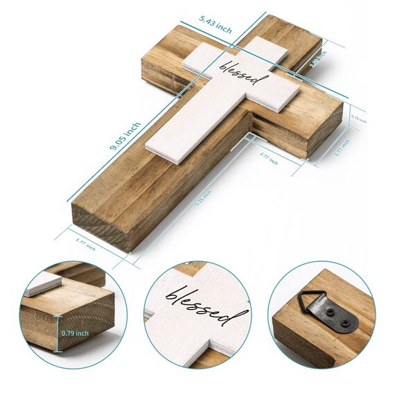 OKSQW Holzkreuz (gesegnete Holzfarbe) - Wandkreuz - Wanddekoration - Wohnzimmer