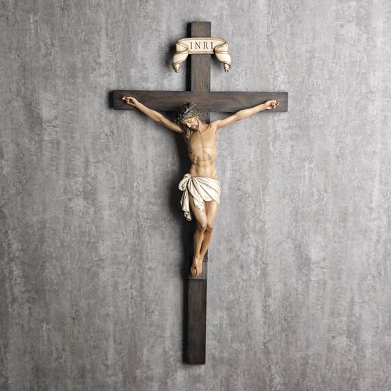BC Katholisches Kruzifix-Wandkreuz in 61 cm H Jesus Christus Innendekoration, Sammlerstück, religiöses Geschenk, Renaissance-Skulptur, handgefertigt von Buildclassic