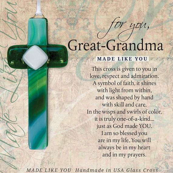 Urgroßmutter Handgefertigtes Glas Kreuz mit Poesie