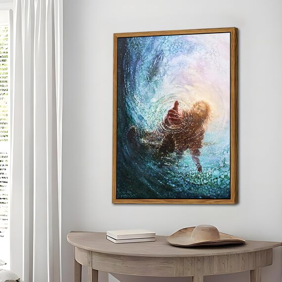 Schwebender Rahmen, Jesus, christliche Wandkunst, Hand Gottes, Leinwandbilder, Poster, Drucke, Christus, Religion, Bibel, Jesus, Rettung, Wanddekoration für Kirche, Arbeitszimmer, Gebetsraum