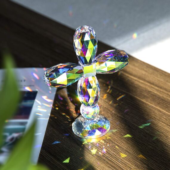 QFkris 17,8 cm Kristallkreuz stehend, dekorative Glaskreuze für Tisch, Regal, Tischplatte und Heimdekoration, Geschenk für Frauen