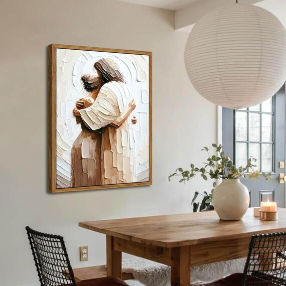 AKWISH Schwebender Rahmen, Motiv: Jesus umarmende Frau, Leinwanddruck, Poster, Wanddekoration, christliche Wandkunst, Heimdekoration für Wohn- und Gebetsraum, 61 x 91,4 cm