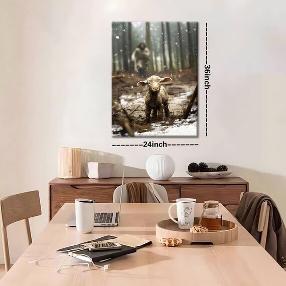 Jesus Christliche Wandkunst, Jesus rettet das verlorene Lamm Leinwand Wanddekoration, Religion Leinwandkunst Wanddekoration Poster Gemälde Drucke für Wohnzimmer, Schlafzimmer, Gebetsraum, gerahmt