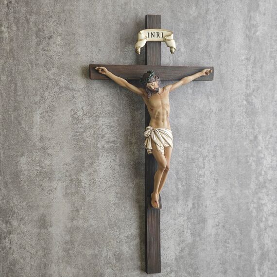 BC Katholisches Kruzifix-Wandkreuz, Jesus Christus, Wanddekoration für Zuhause, Altar, religiöses Geschenk, 25,4 cm hoch, handgefertigte Renaissance-Skulptur von Buildclassic (vollfarbige neue