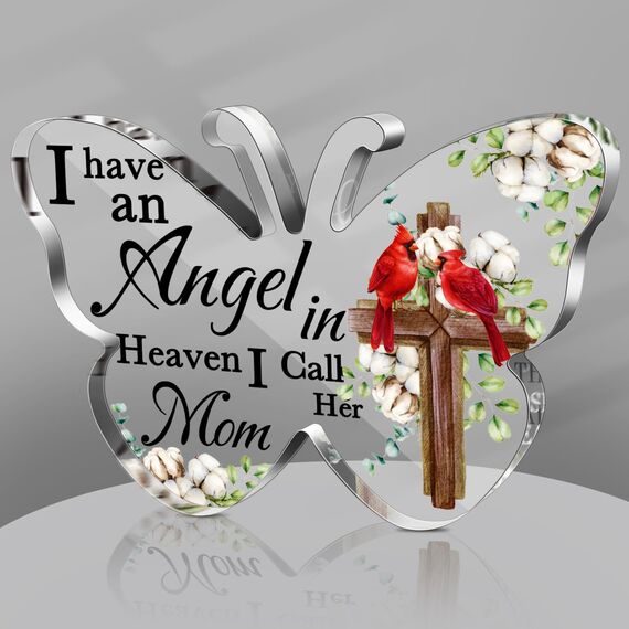 Karenhi 10,2 cm roter Kardinal-Weihnachtsgeschenk, Gedenkgeschenk für den Verlust eines geliebten Menschen, Trauerdekoration, Verlust, Mutter, Vater, Sohn, Ehemann im Himmel, Glastisch, Gedenken (15,2