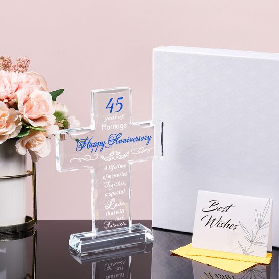 YWHL Glaskreuz zum 45. Jahrestag, Geschenk für Eltern, 45. Hochzeitstag, romantische Geschenke für Ehefrau, Ehemann, Geschenke für Paare, die 45 Jahre Hochzeit feiern, Dekorationen