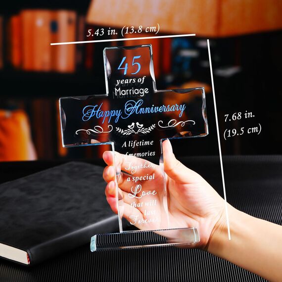 YWHL Glaskreuz zum 45. Jahrestag, Geschenk für Eltern, 45. Hochzeitstag, romantische Geschenke für Ehefrau, Ehemann, Geschenke für Paare, die 45 Jahre Hochzeit feiern, Dekorationen