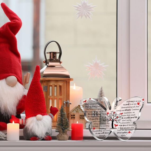 Karenhi 10,2 cm roter Kardinal-Weihnachtsgeschenk, Gedenkgeschenk für den Verlust eines geliebten Menschen, Trauerdekoration, Verlust, Mutter, Vater, Sohn, Ehemann im Himmel, Glastisch, Gedenken (15,2
