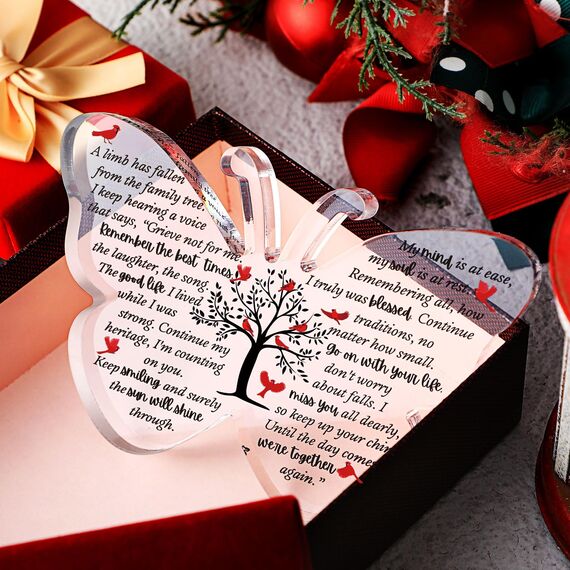 Karenhi 10,2 cm roter Kardinal-Weihnachtsgeschenk, Gedenkgeschenk für den Verlust eines geliebten Menschen, Trauerdekoration, Verlust, Mutter, Vater, Sohn, Ehemann im Himmel, Glastisch, Gedenken (15,2