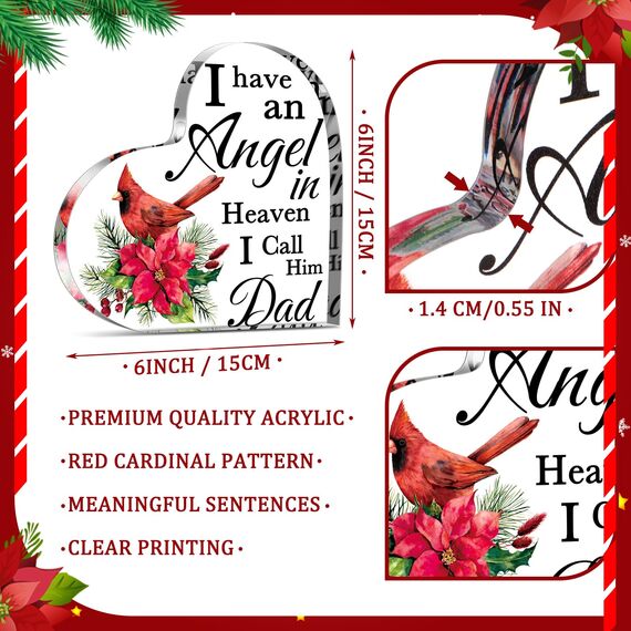Red Memorial Cardinal Gift Sympathy Deavement Gift in Heaven Christmas Cardinal Memorial Gifts for Loss of Mom/Dad in Memory of Gift Christmas in Heaven Remembrance Gifts Dad,6 Inch)