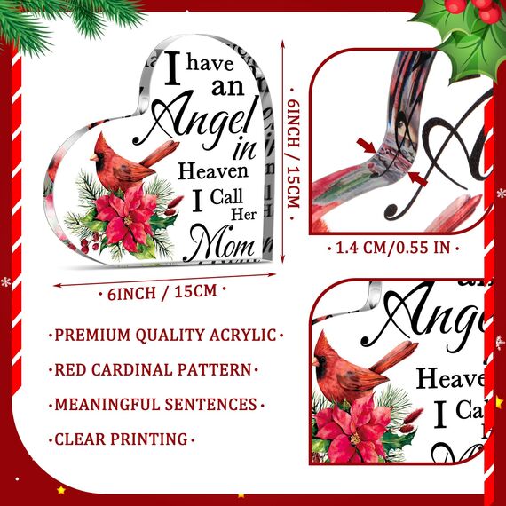 Karenhi Red Cardinal Weihnachtsgeschenke, Trauergeschenk, Mutter im Himmel, Gedenkgeschenk für den Verlust der Mutter, Gedenkgeschenk, Weihnachten im Himmel, Gedenkgeschenk für Mutter, 15,2 cm