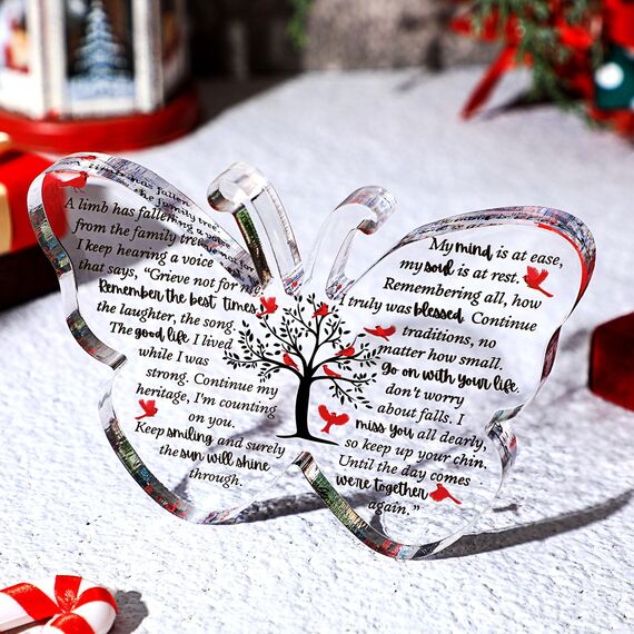 Karenhi 10,2 cm roter Kardinal-Weihnachtsgeschenk, Gedenkgeschenk für den Verlust eines geliebten Menschen, Trauerdekoration, Verlust, Mutter, Vater, Sohn, Ehemann im Himmel, Glastisch, Gedenken (15,2