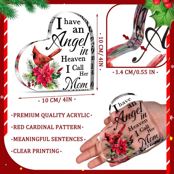 Karenhi Sympathy Kardinal Mutter Memorial Sign Acryl 10 x 10 x 1,4 cm Dekorative-Schilder Trauer Geschenk