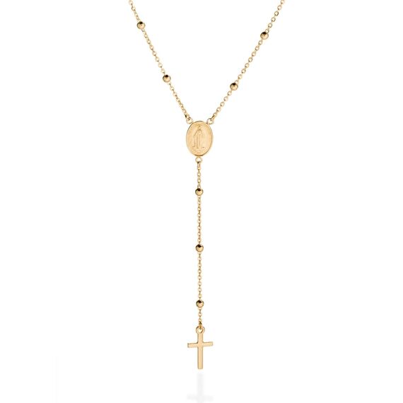 QUADRI - Elegante Rosenkranz Kette Silber 925, 18 Karat Vergoldet 1 Mikron - Kreuz Kette Mit Medaille der Jungfrau Maria - Rosenkranz Silber 925 Länge 48 Mit 7.50 cm Anhänger