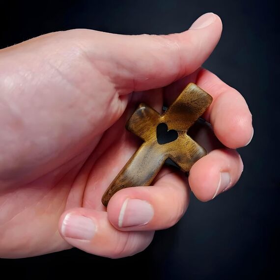 Yookin Cross My Heart/Ermutigungsgeschenk aus Holz, Taschen-Stress-Fidget-Kreuz, christliches, religiöses Geschenk (schwarz, 1 Stück)