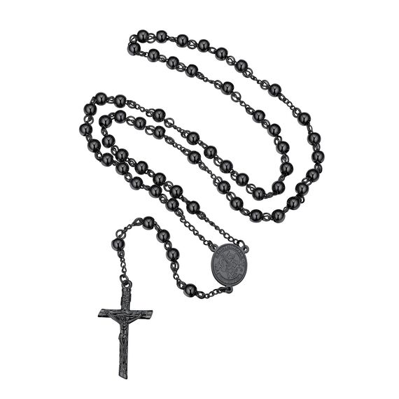 FaithHeart Kreuz Kette Herren Damen Rosenkranzkette für Auto Erzengel Michael Anhänger Halskette Gebetskette Schwarz Edelstahlkette Orthodoxes Rosary Necklace Amulett Schmuck