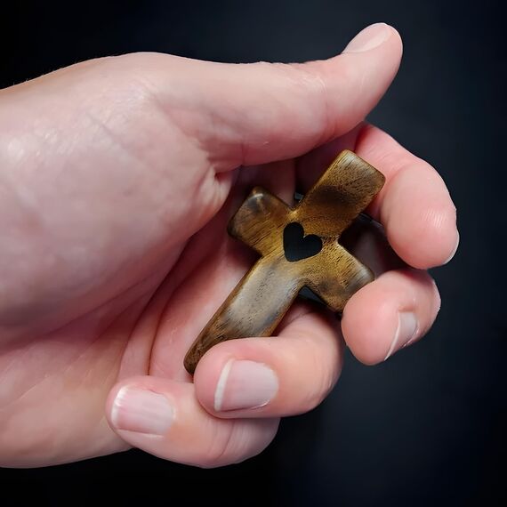 Atlodas Kreuz Mein Herz, Ermutigungsgeschenk, Linderung von Angstgefühlen Komfort zum Umklammern, Festhalten und Beten, Holzkreuz Zappeln, Pocket Olivenholz Kreuze, religiöses Geschenk für Kinder und