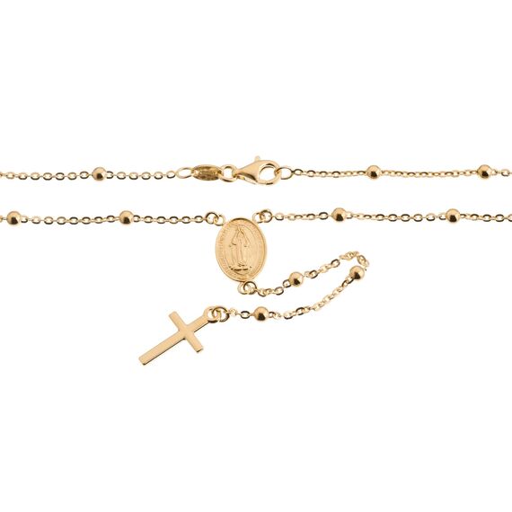 QUADRI - Elegante Rosenkranz Kette Silber 925, 18 Karat Vergoldet 1 Mikron - Kreuz Kette Mit Medaille der Jungfrau Maria - Rosenkranz Silber 925 Länge 48 Mit 7.50 cm Anhänger