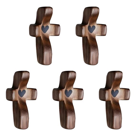 Holzkreuz, Fidget-Kreuz, Taschengebetskreuz, Geschenke für Menschen mit Depressionen/Angstzuständen (schwarz, 5 Stück)