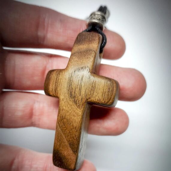 Yookin Holzkreuz mit Kreuz-Motiv, Schlüsselanhänger, Fingerspitze, Stressabbau, kleines Kreuz, Weihnachtsgeschenk, Handheld-Holzkreuz-Schlüsselanhänger, 2 Stück