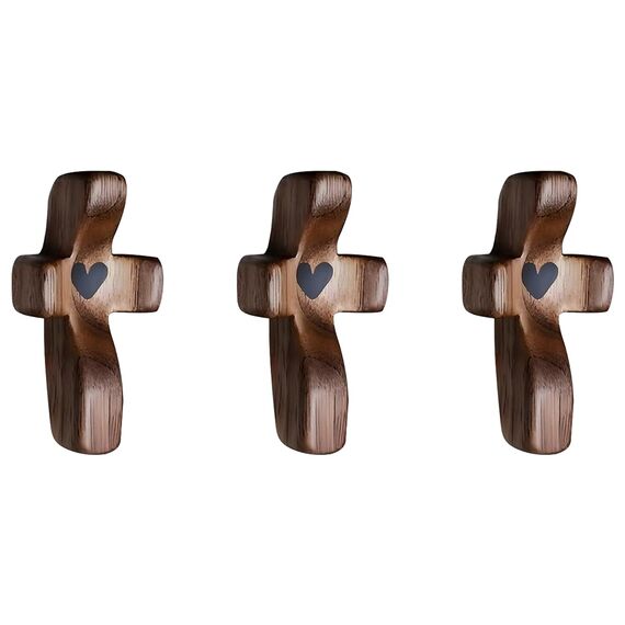 Yookin Holzkreuz, Fidget-Holz, Gebetstaschenkreuz, Mein Herz, Ermutigung, Geschenk für Kinder und Erwachsene, Schwarz, 3 Stück