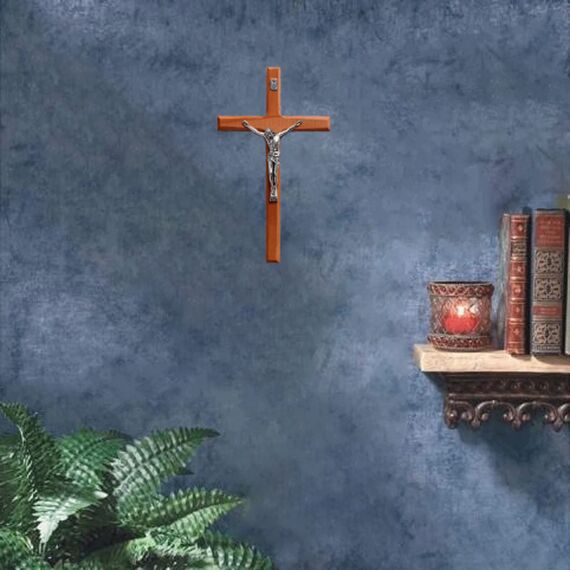 GFRGFH Kruzifix Wandkreuz, Handgefertigte katholische Kreuze mit Holz-Rosenkranz, Holz-Kruzifix für Wand, Jesus christliches Wandbehang-Kreuz für Heimdekoration, 20,3 cm
