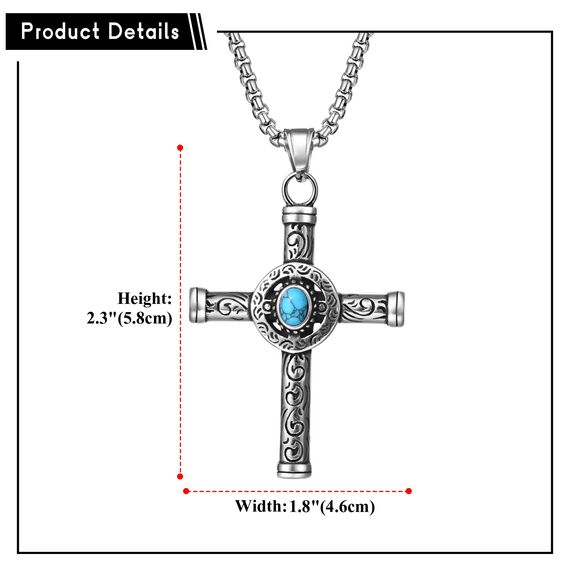 Flongo Türkis Keltischer Kreuzknoten Halskette：Vintage Kreuz Anhänger Edelstahl böhmische Kette religiöser keltischer Knoten Amulett Geburtstag Geschenk Halloween Weihnachten Herren Damen Geschenk