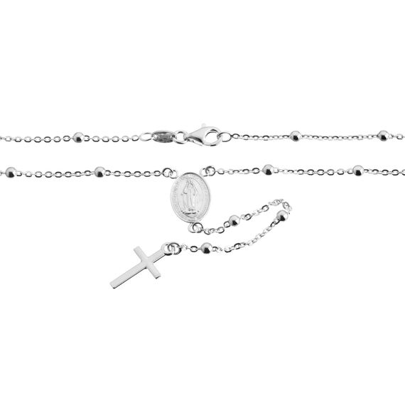 QUADRI - Elegante Rosenkranzkette aus 925er Silber, Medaille der Jungfrau Maria und poliertem Kreuz - Halskette Länge 48 + 7.50 cm Anhänger - Made in Italy Zertifikat