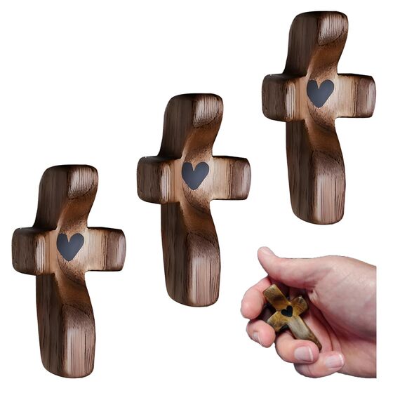 Atlodas Kreuz Mein Herz, Ermutigungsgeschenk, Linderung von Angstgefühlen Komfort zum Umklammern, Festhalten und Beten, Holzkreuz Zappeln, Taschen-Olivenholz-Kreuze, religiöses Geschenk für Kinder und