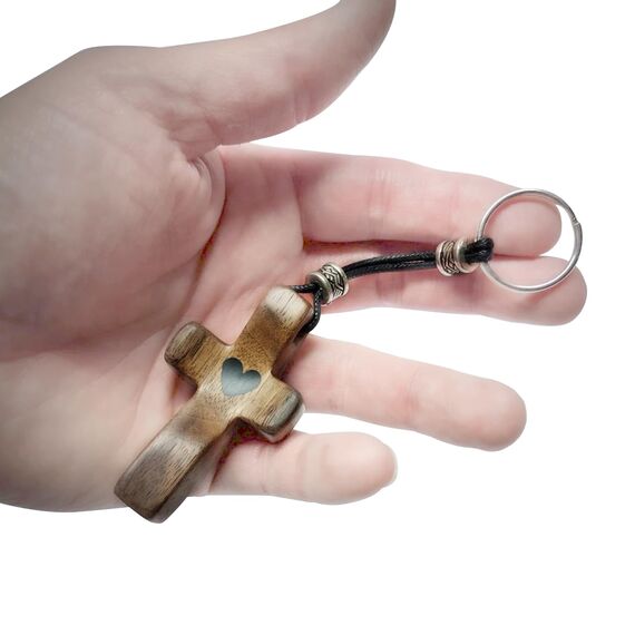 Yookin Holzkreuz mit Kreuz-Motiv, Schlüsselanhänger, Fingerspitze, Stressabbau, kleines Kreuz, Weihnachtsgeschenk, Handheld-Holzkreuz-Schlüsselanhänger, 2 Stück