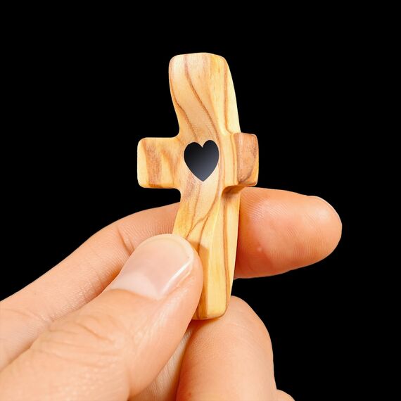 Yookin Kreuz mein Herz | Ermutigungsgeschenk Holzkreuz Fingerspitze Stressabbau Geschenke Tasche kleines Kreuz Weihnachtsgeschenk Handheld Holzkreuz (Olivgrün, 3 Stück)