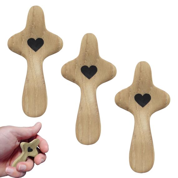 Atlodas Kreuz mein Herz, Ermutigungsgeschenk, lindert Angstgefühle, Komfort zum Umklammern, Festhalten und Beten, Taschen-Olivenholz-Kreuz, religiöses Geschenk für Kinder und Erwachsene (B, 3 Stück)