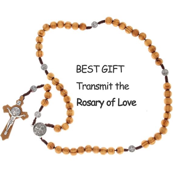 GFRGFH Kruzifix Wandkreuz, Handgefertigte katholische Kreuze mit Holz-Rosenkranz, Holz-Kruzifix für Wand, Jesus christliches Wandbehang-Kreuz für Heimdekoration, 20,3 cm