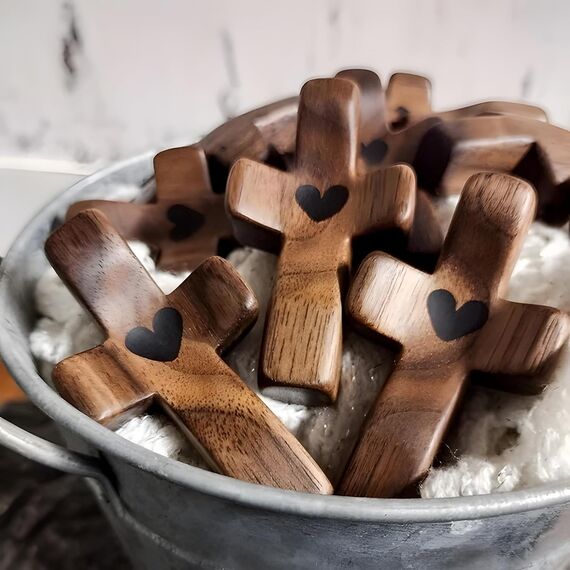 Holzkreuz, Fidget-Kreuz, Taschengebetskreuz, Geschenke für Menschen mit Depressionen/Angstzuständen (schwarz, 5 Stück)