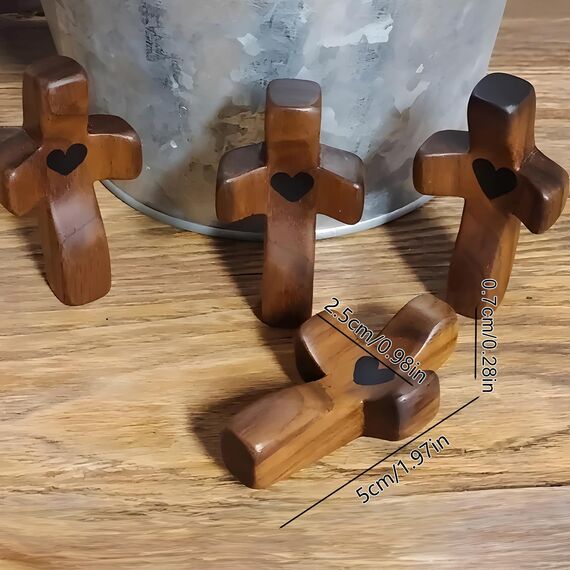 Atlodas Kreuz Mein Herz, Ermutigungsgeschenk, Linderung von Angstgefühlen Komfort zum Umklammern, Festhalten und Beten, Holzkreuz Zappeln, Taschen-Olivenholz-Kreuze, religiöses Geschenk für Kinder und