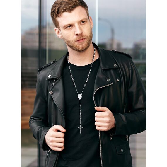 FaithHeart Rosenkranz Kette Herren Damen Kreuzkette Rosenkranzkette Auto Erzengel Michael Halskette Edelstahlkette Orthodoxes Kreuz Rosary Necklace Schutz Amulett Schmuck