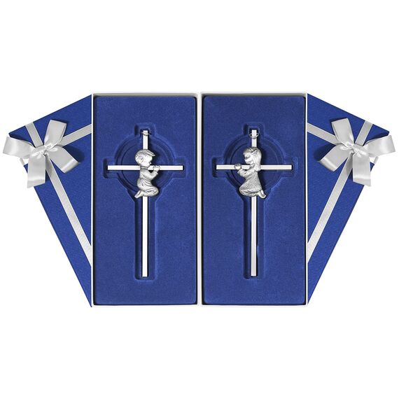 Silberne Wand Junge und Mädchen Kreuz Segen Baby 15,2 cm Silber